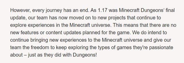 微软宣布停止更新《我的世界：地下城》，团队已转向新项目